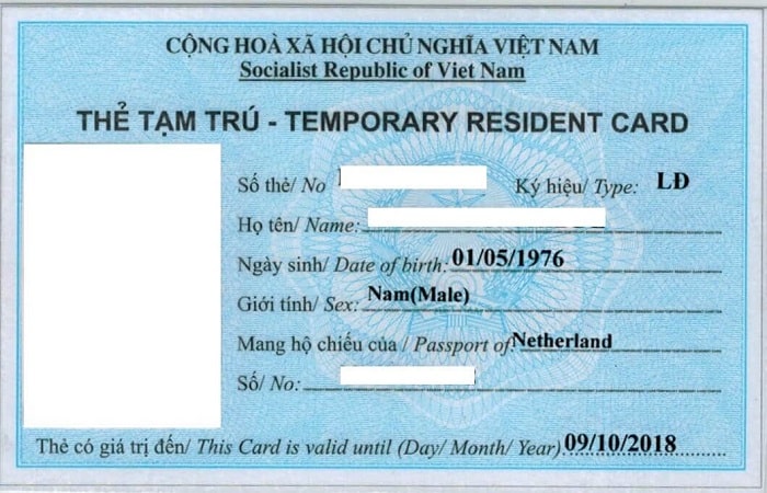 Mẫu thẻ tạm trú Việt Nam